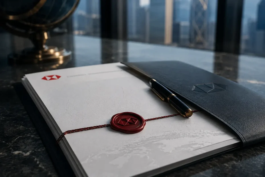SBLC and Bank Guarantee documents on a modern executive desk representing international trade finance solutions